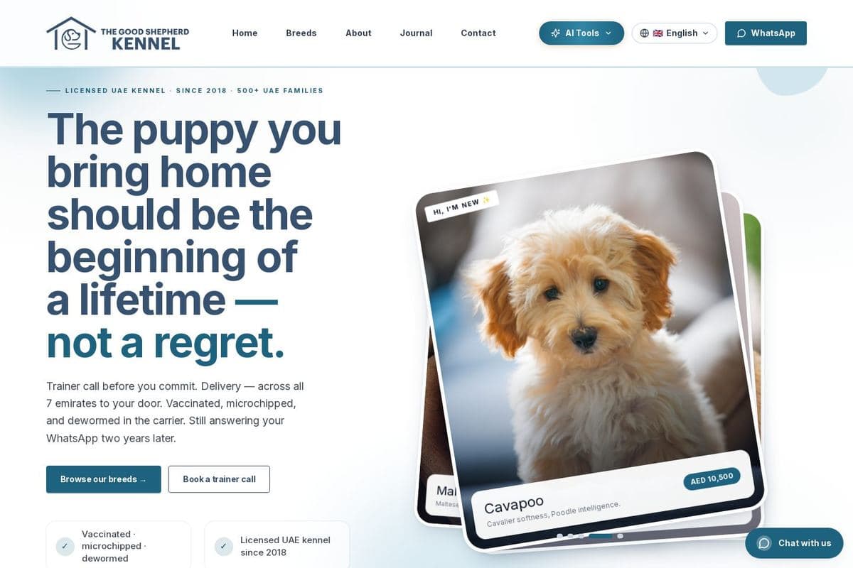 Good Shepherd Kennel website, home page