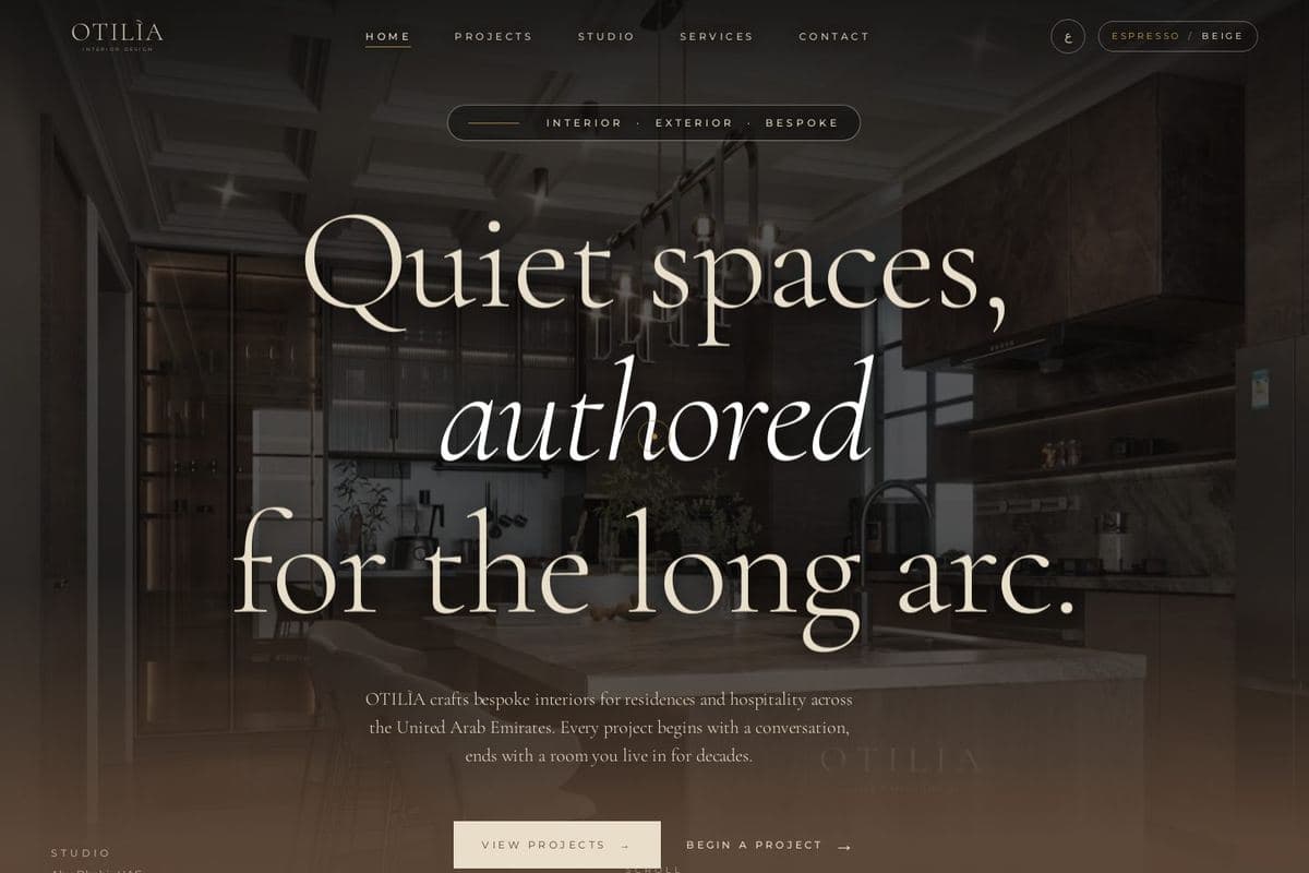Otilia Interiors website, home page